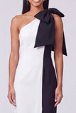 Black and White One Shoulder Bodycon Maxi Dress with Bow