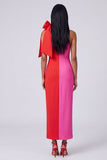 Black and White One Shoulder Bodycon Maxi Dress with Bow