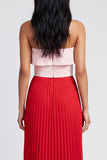 Off the Shoulder A-Line Pink and Red Pleated Maxi Dress with Ruffles