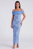 Off the Shoulder Yellow Bodycon Appliqued Maxi Floral Dress with Slit
