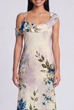 Black Tulle Asymmetrical Sheath Printed Maxi Floral Dress