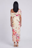 Black Tulle One Shoulder Bodycon Printed Floral Maxi Dress