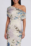 Black Tulle One Shoulder Bodycon Printed Floral Maxi Dress