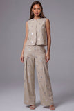 Sparkly Khaki Single-Breasted Two-Piece Work Suits