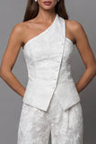 Ivory Lace Embroidered Two-Piece Work Suits with Neck Scarf