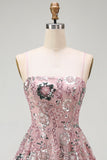 Sparkly Blush Beaded Sequin Floral Short Cocktail Dress