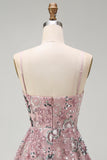 Sparkly Blush Beaded Sequin Floral Short Cocktail Dress