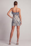 Sparkly Dusty Blue Strapless Beaded Tight Short Cocktail Dress with Ruffles