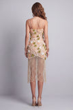 Sparkly Beaded Apricot Floral Short Cocktail Dress with Fringes
