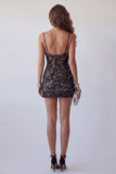 Black Spaghetti Straps Beaded Tight Short Cocktail Dress