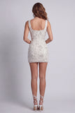 Sparkly White Thick Straps Beaded Floral Tight Short Cocktail Dress