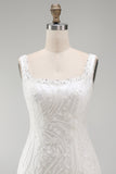 Sparkly White Thick Straps Beaded Floral Tight Short Cocktail Dress