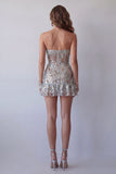 Sparkly Dusty Sage Strapless Beaded Tight Short Cocktail Dress with Ruffles
