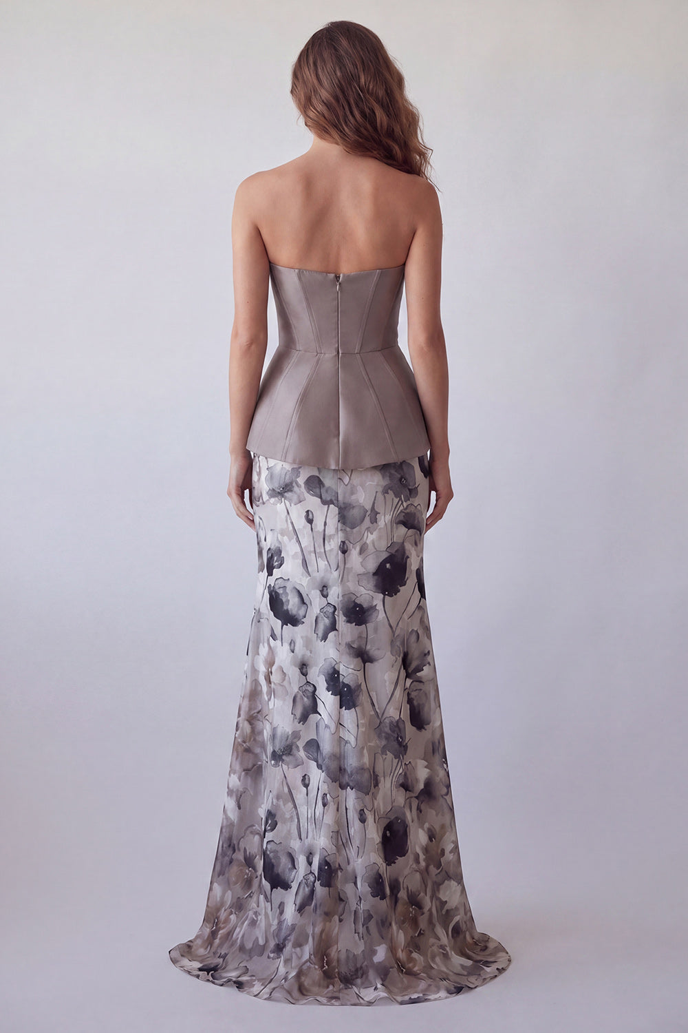 Vintage Mauve Mermaid Chiffon Floral Strapless Long Formal Dress