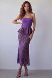 Purple Mermaid Chiffon Strapless Ruffled Midi Formal Dress