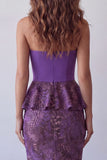 Purple Mermaid Chiffon Strapless Ruffled Midi Formal Dress
