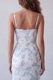 Light Blue Floral Bodycon Spaghetti Straps Long Formal Dress