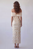 Champagne Off the Shoulder Bodycon Printed Maxi Formal Dress
