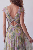 Chiffon Dusty Sage A-Line V-Neck Ruched Long Formal Dress