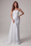 Light Blue Strapless Bodycon Ruched Floral Long Formal Dress with Sash