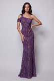 One Shoulder Mermaid Purple Chiffon Long Formal Dress