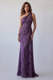 Mermaid One Shoulder Purple Chiffon Long Formal Dress with Sash