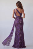 Mermaid One Shoulder Purple Chiffon Long Formal Dress with Sash