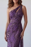 Mermaid One Shoulder Purple Chiffon Long Formal Dress with Sash