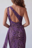 Mermaid One Shoulder Purple Chiffon Long Formal Dress with Sash