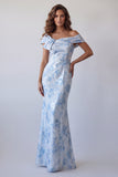 Mermaid Off the Shoulder Sky Blue Long Formal Dress