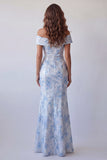 Mermaid Off the Shoulder Sky Blue Long Formal Dress