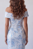 Mermaid Off the Shoulder Sky Blue Long Formal Dress