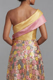 Sparkly Yellow One Shoulder Long Floral A Line Mother of the Bride Dress