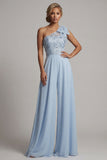 Sky Blue Floral Long One Shoulder Mother of the Bride Pantsuits with Bow