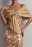 Sparkly Yellow Floral Mermaid Long Mother of the Bride Dress with Slit