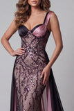 Plum Mermaid Sequin Pageant Dress with Cape