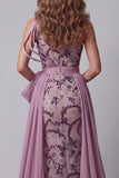 Vintage Mauve One Shoulder Sequin Mermaid Bowed Pageant Dress