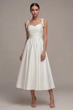 White Thick Straps Long A Line Beach Wedding Dress