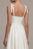 White Thick Straps Long A Line Beach Wedding Dress