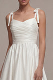 White Thick Straps Long A Line Beach Wedding Dress