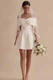 White Off the Shoulder Satin Short Graduation Dress with Bow