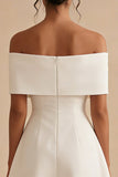 White Off the Shoulder Satin Short Graduation Dress with Bow