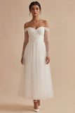 A Line Off the Shoulder Ruched Long Sleeves White Maxi Engagement Dress