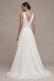A Line V-Neck White High Low Engagement Dress