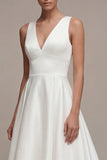 A Line V-Neck White High Low Engagement Dress
