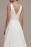 A Line V-Neck White High Low Engagement Dress