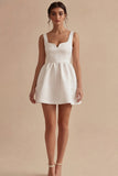 White Thick Straps A Line Short Graduation Dress