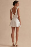 White V-Neck A Line Short Graduation Dress
