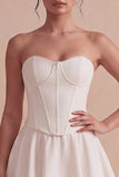Strapless White A Line Corset Mini Dress