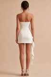 White Strapless Bodycon Mini Dress with Sash